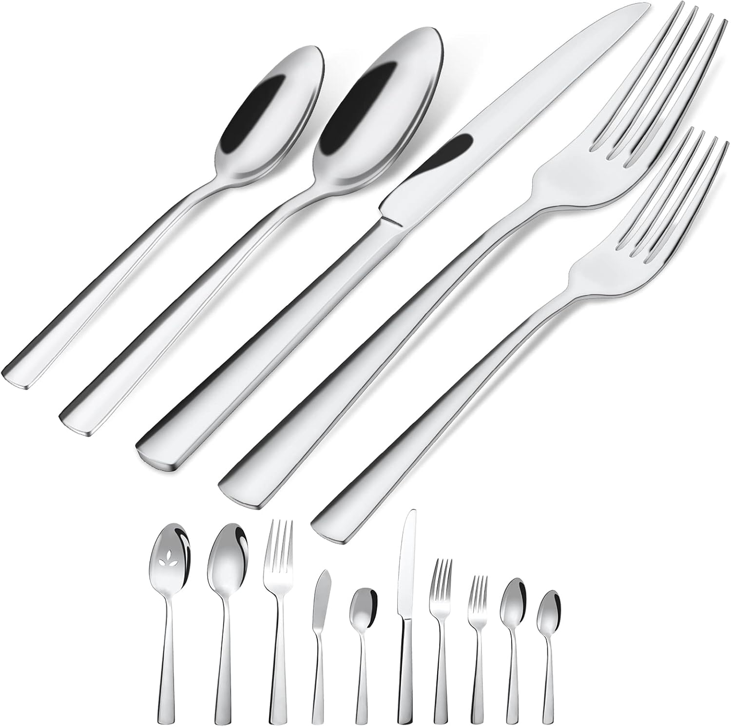 45-Piece Silverware Set Flatware Cutlery Set Service for 8, Durable Stainless Steel Tableware in Ergonomic Design Size and Weight, Kitchen Utensil Sets with Steak Knives, Rust-proof, Dishwasher Safe