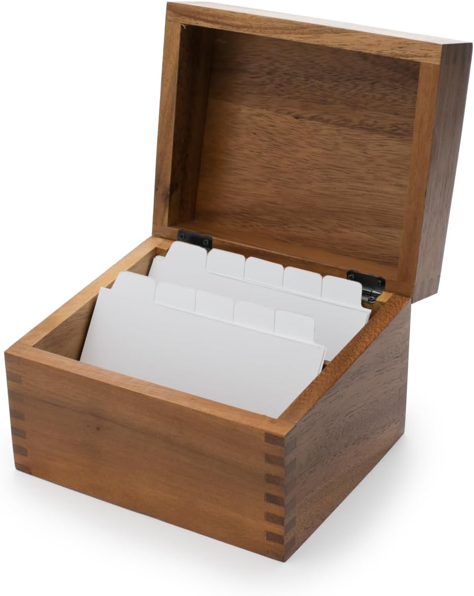 Ironwood Gourmet Acacia Wood Recipe Box with Divider Tabs, 2 Compartment, Single