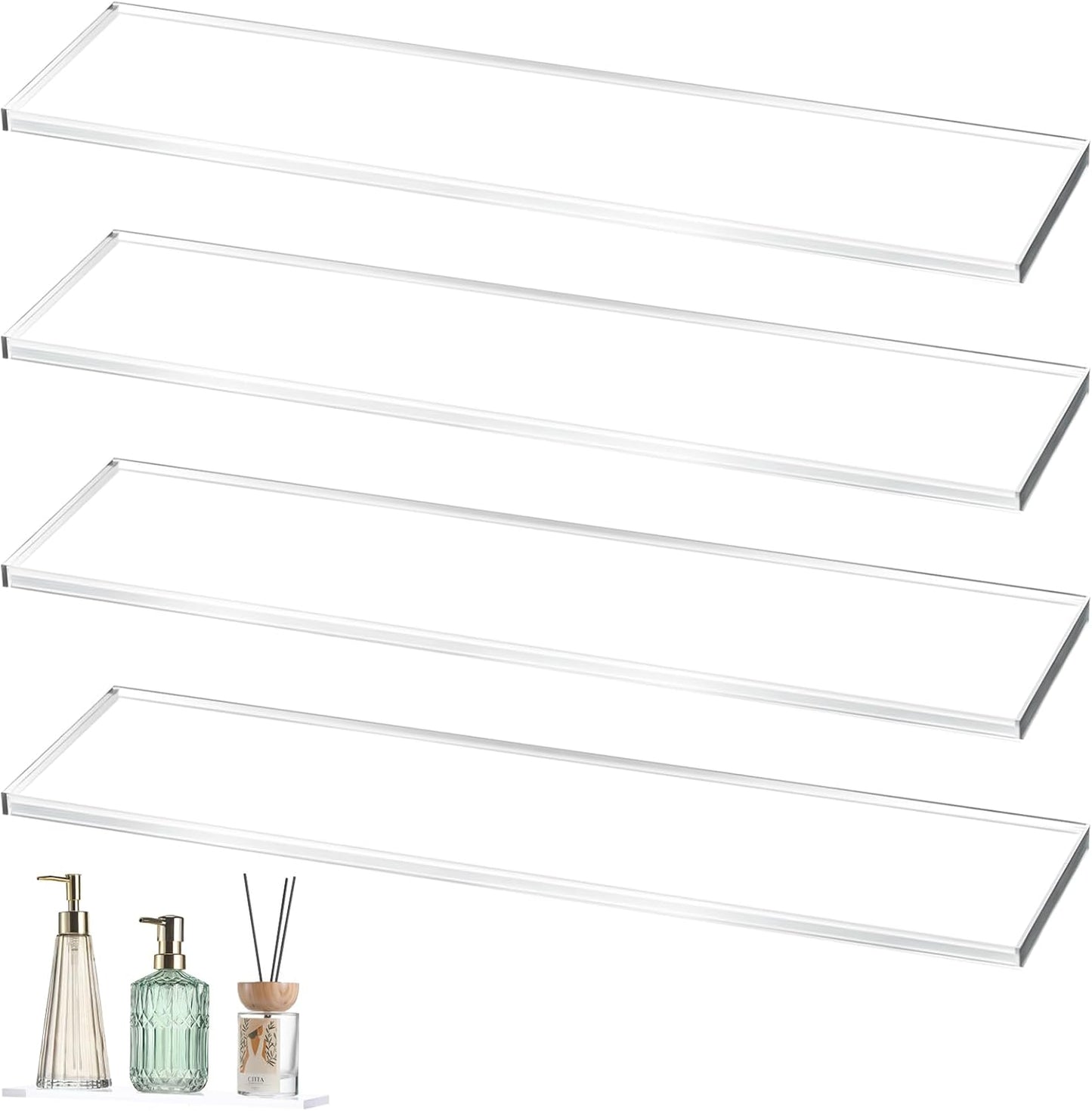 Leinuosen 4 Pcs Medicine Shelves 13 Inch Acrylic Medicine Cabinet Replacement Shelves Suitable for Bathroom Living Room Kitchen Wall Mounted and Hanging Cabinet