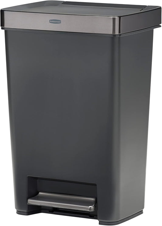 Rubbermaid Premier Series III Step-On Trash Can for Home and Kitchen, with Stainless Steel Rim, 12.4 Gallon, Charcoal, for Home\/Kitchen\/Garage\/Apartment\/Office