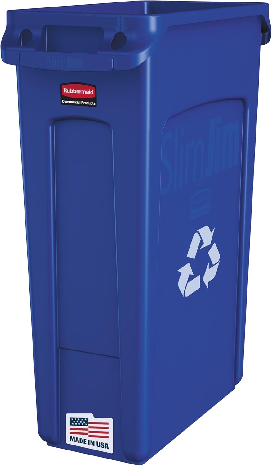 Rubbermaid Commercial Products Slim Jim Plastic Rectangular Recycling Bin\/Trash Can with Venting Channels 23 Gal Blue for Kitchens\/Classrooms\/Offices\/Back of House