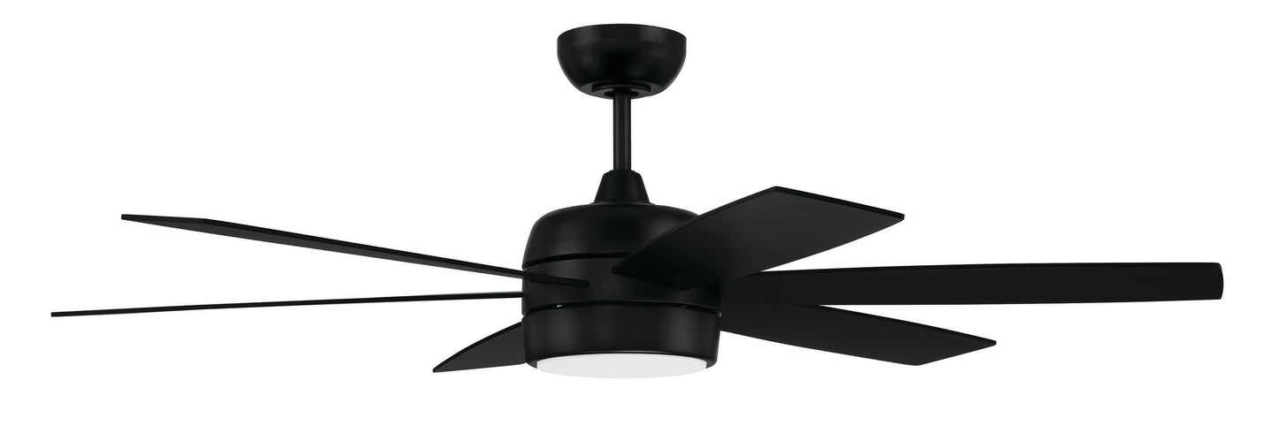 Craftmade Trevor 52-in Flat Black Integrated LED Indoor/Outdoor Smart Ceiling Fan with Light and Remote (6-Blade) TRV52FB6