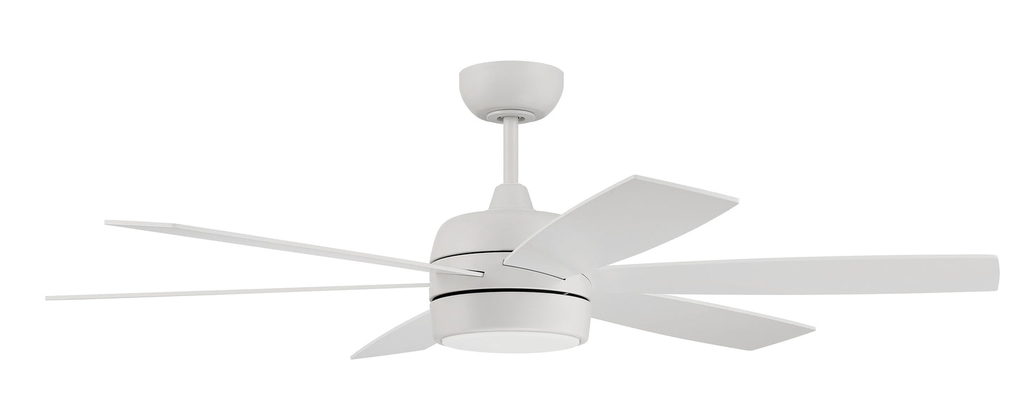 Craftmade Trevor 52-in White Integrated LED Indoor/Outdoor Smart Ceiling Fan with Light and Remote (6-Blade) TRV52W6