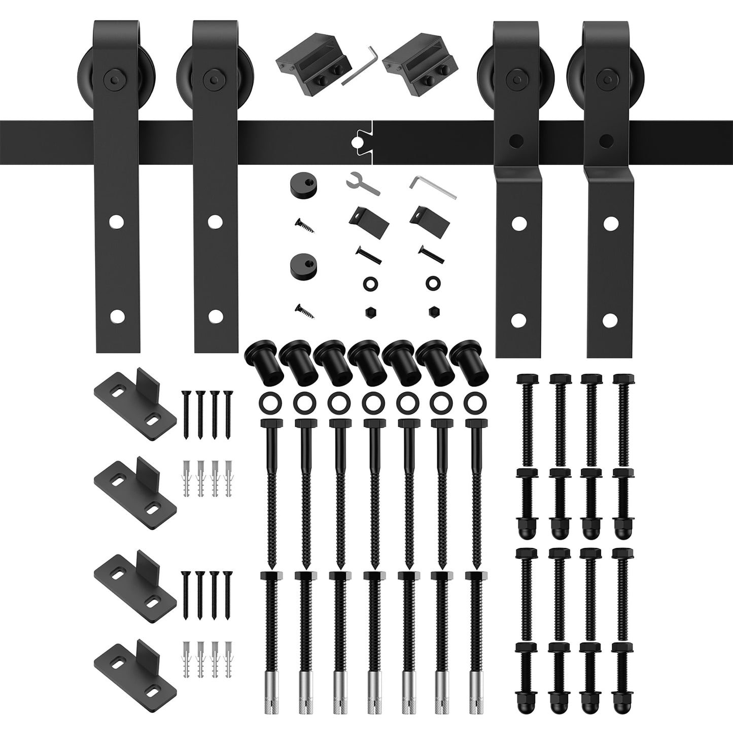 Clihome Matte Black Indoor/Outdoor Standard Soft Close Double Bypass Barn Door Hardware Kit HL-U2030105100