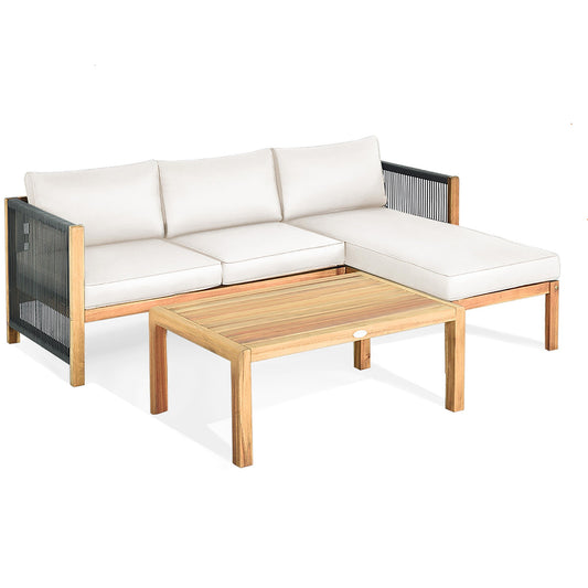 Costway 3 -Piece Patio Conversation Set with White Cushions
