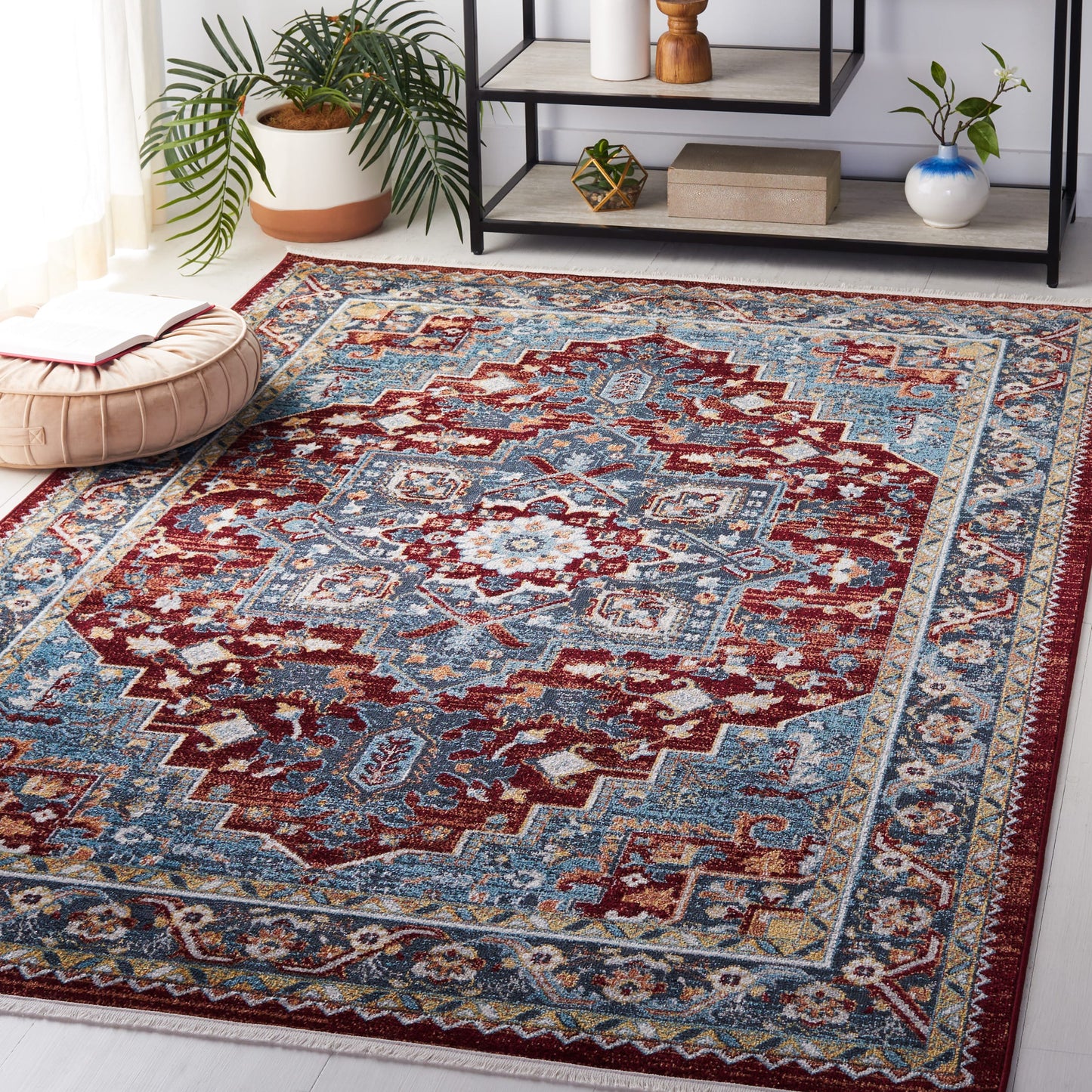Safavieh Bayside 9 x 12 (ft) Blue/Red Rectangular Indoor Border Machine washable Area rug