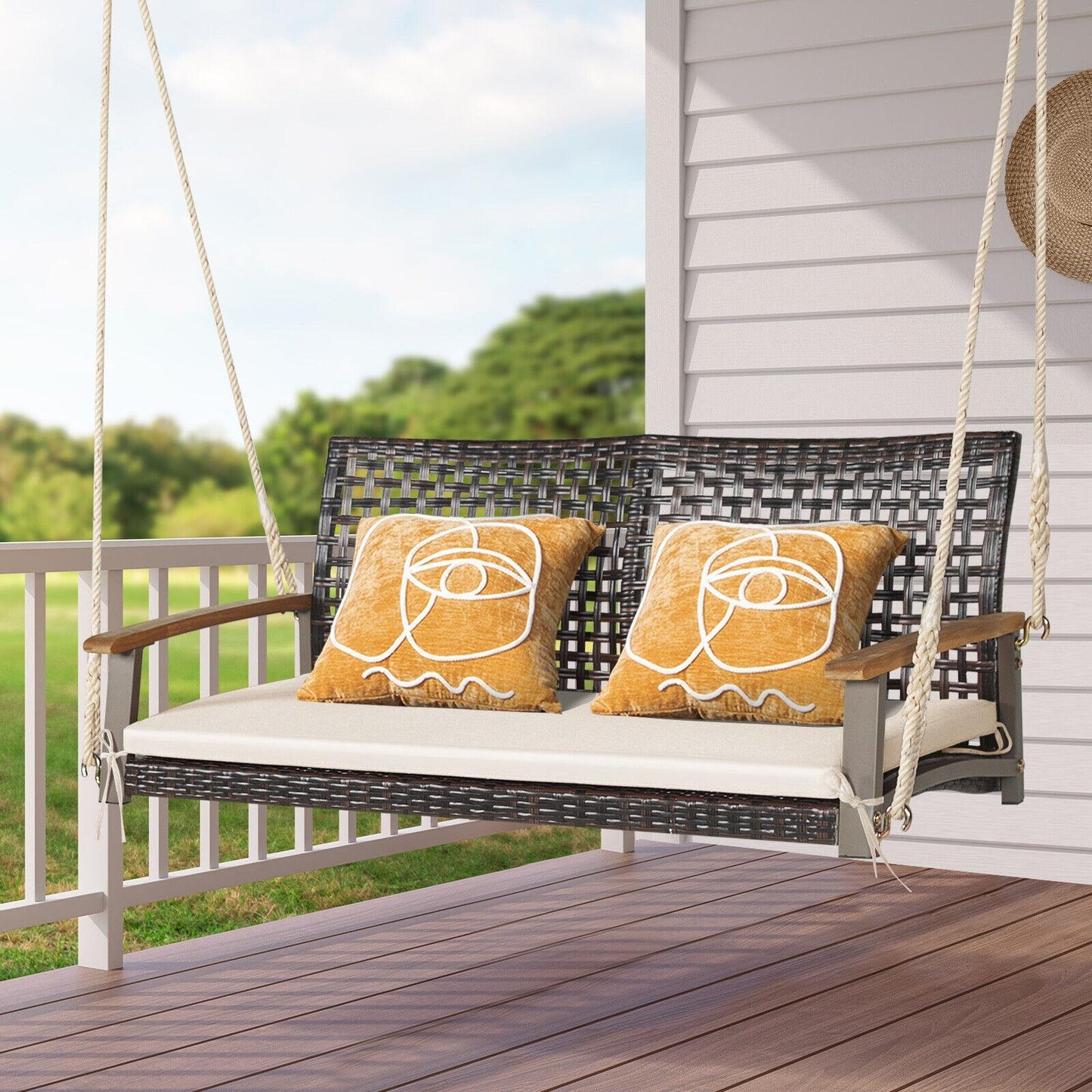 BABOOM Porch Swing Chair 2-person Off White Steel Outdoor Swing