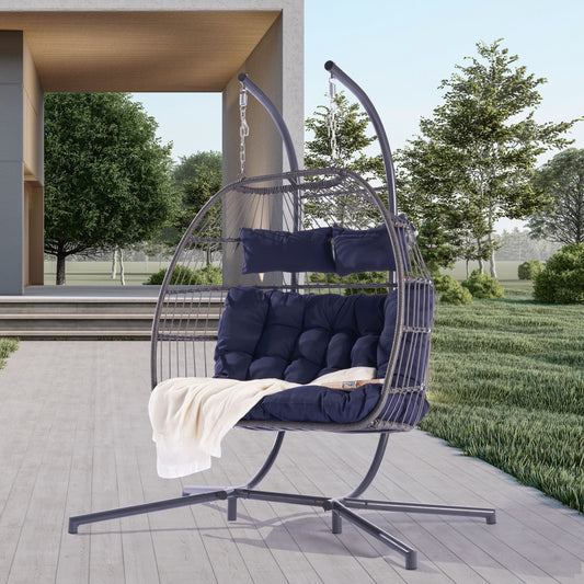 SANSTAR Wicker Hammock Chair Navy Blue Woven Hammock chair with Stand
