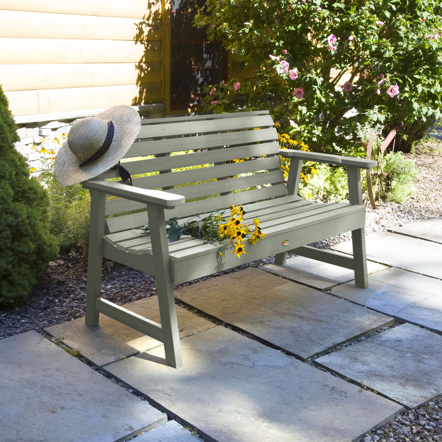 highwood Weatherly 50.09-in W x 33.7-in H Eucalyptus Plastic Garden Bench