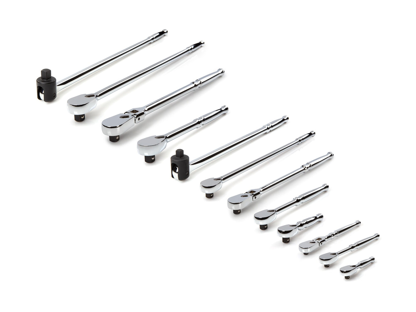 TEKTON 12-Piece 90-Tooth 1/2-in; 3/8-in; 1/4-in Drive Full Polish Handle Flexible Head Ratchet Set SDR99001