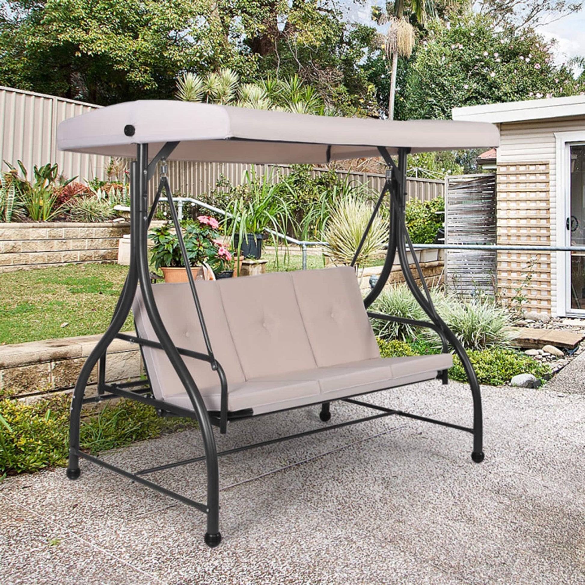 Mondawe 3 -person Beige Steel Outdoor Swing
