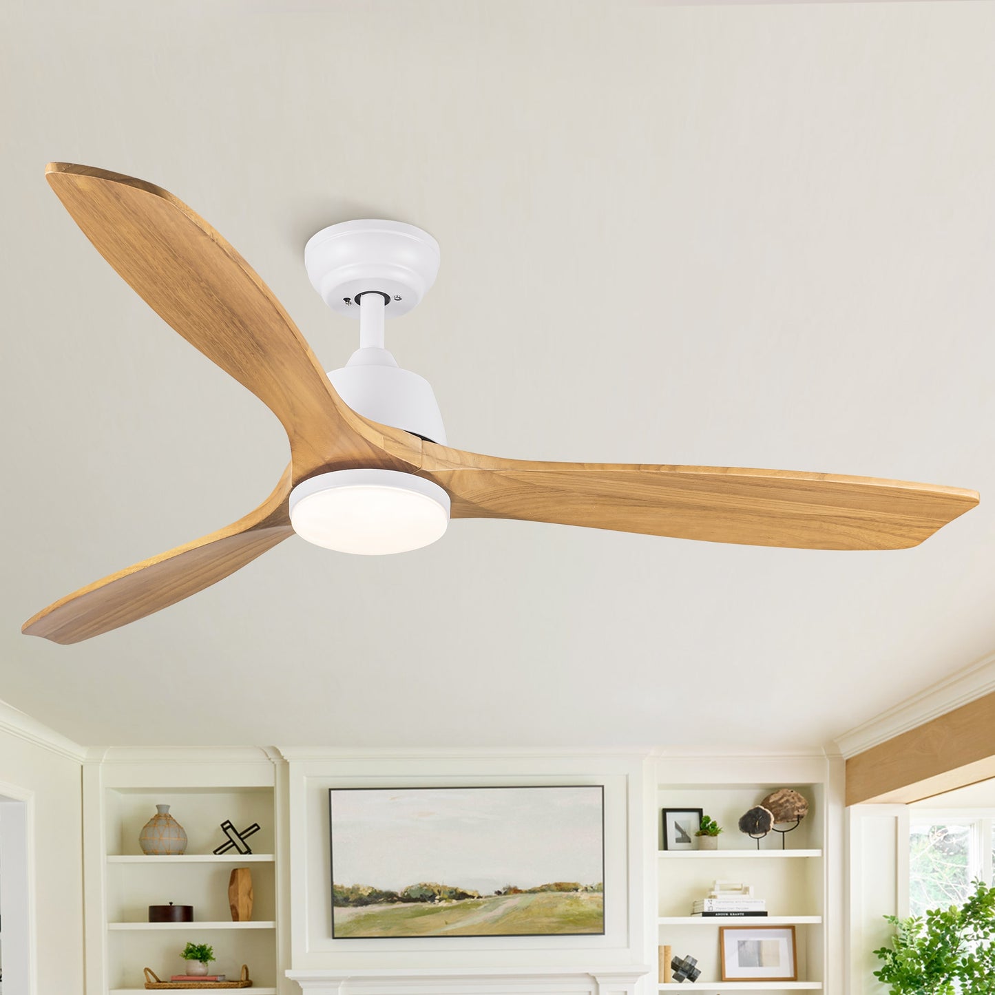 Kahomvis 52-in Color-Changing Integrated LED yellow with white acrylic light shade Blades Ceiling Fan With Light - Remote Included ( 3 -Blade )