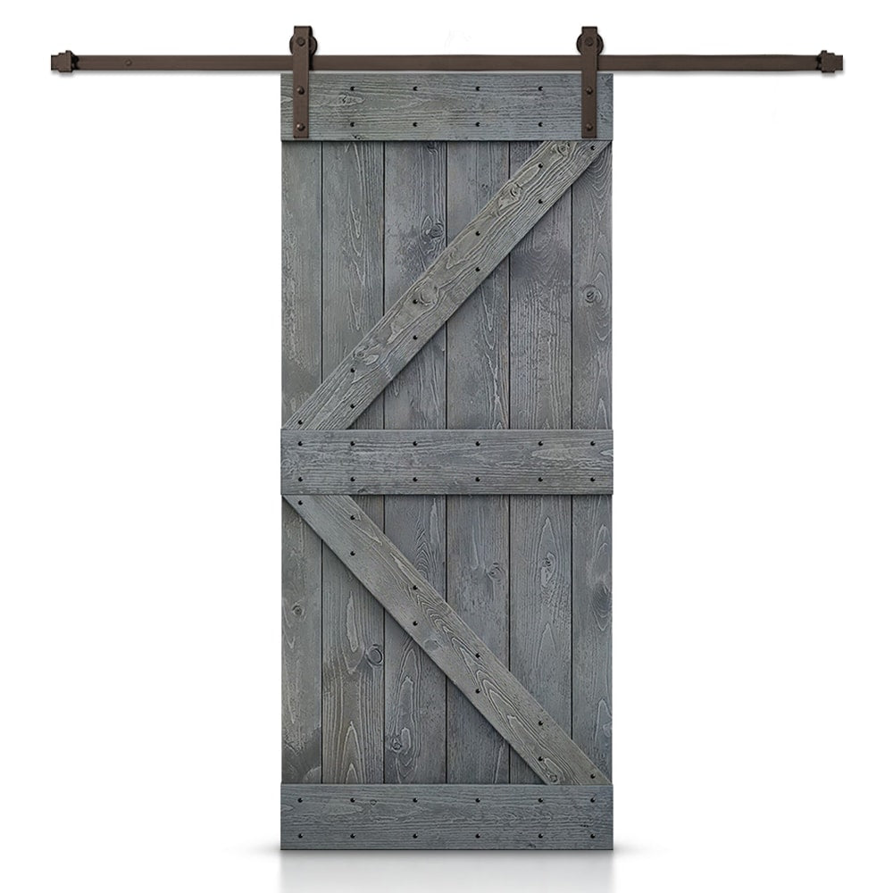 CALHOME 28-in x 84-in Gray Knotty pine Wood Solid core Single Barn Door (Hardware Included)