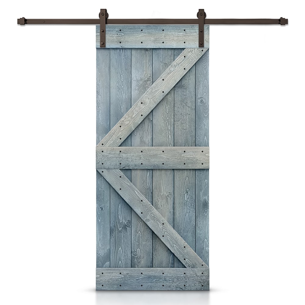 CALHOME 38-in x 84-in Denim blue Pine Wood Solid core Single Barn Door (Hardware Included)