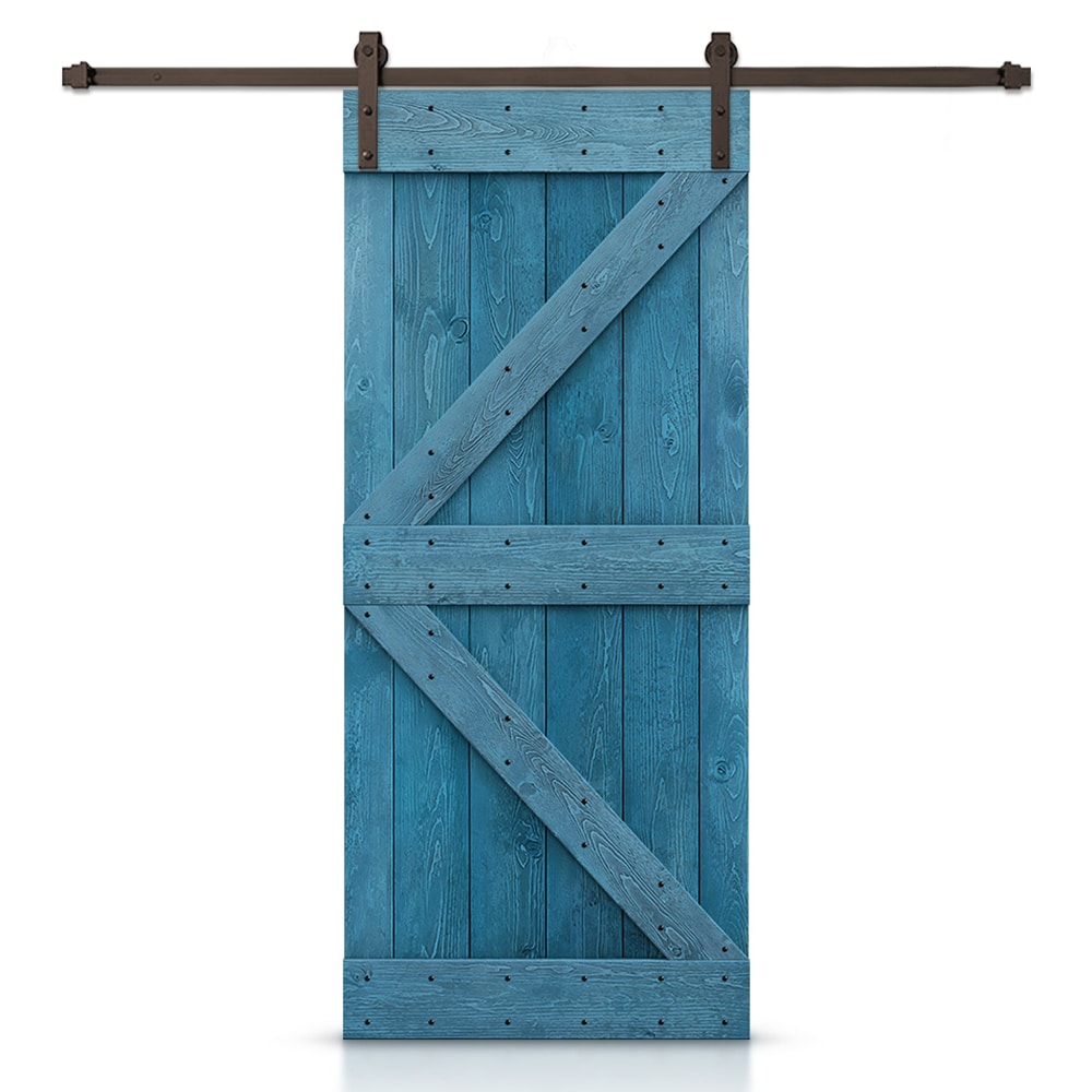 CALHOME 38-in x 84-in Ocean blue Pine Wood Solid core Single Barn Door (Hardware Included)