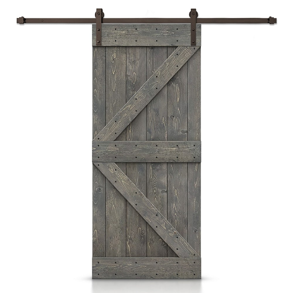 CALHOME 26-in x 84-in Weather Gray Knotty pine Wood Solid core Single Barn Door (Hardware Included)