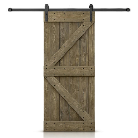 CALHOME 44-in x 84-in Aged Barrel Knotty pine Wood Solid core Single Barn Door (Hardware Included)