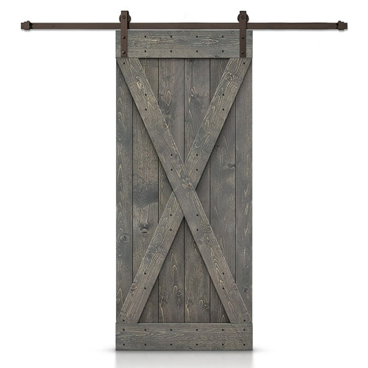 CALHOME 48-in x 84-in Weather Gray Knotty pine Wood Solid core Single Barn Door (Hardware Included)