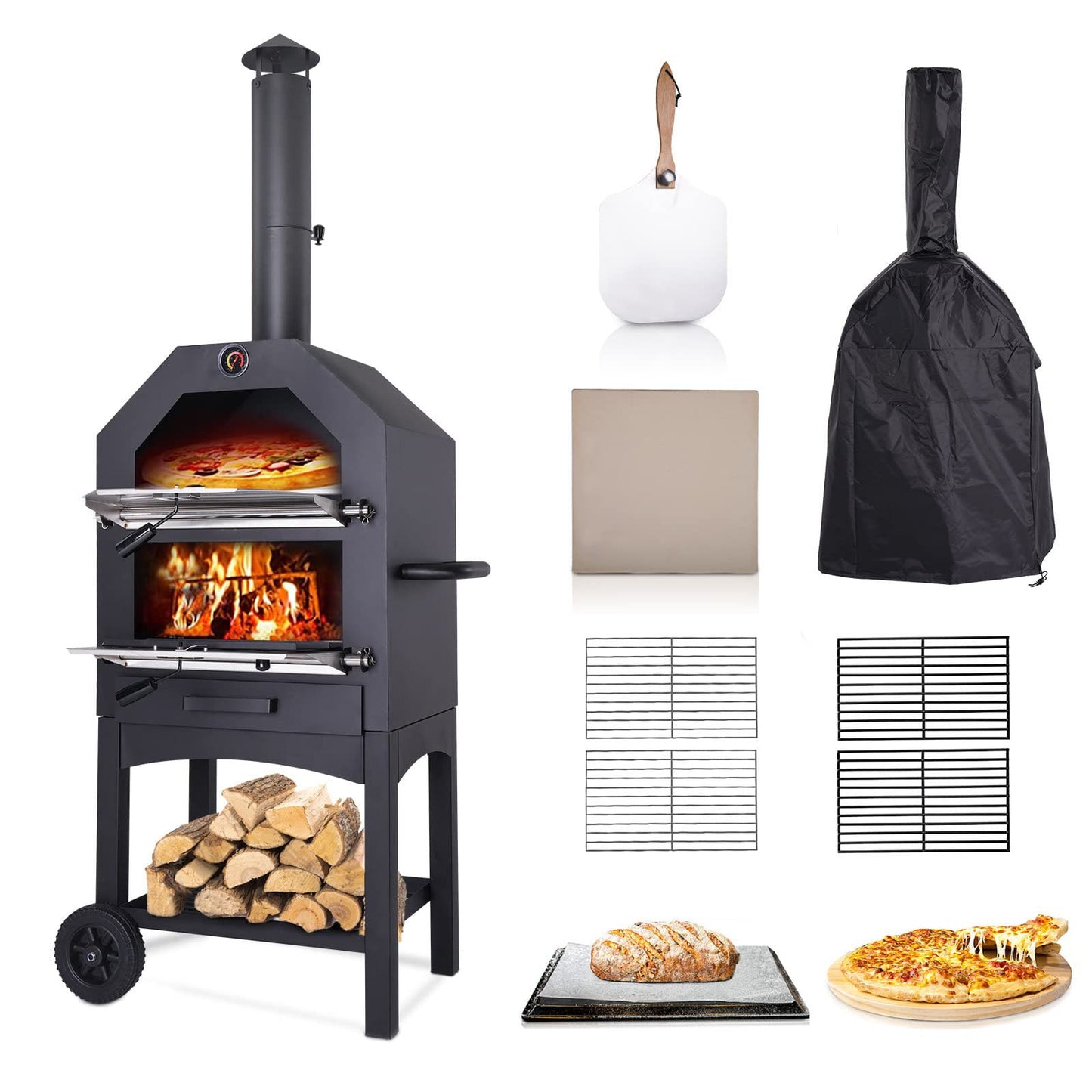 UDPATIO Outdoor Pizza Oveb Hearth Wood-fired Outdoor Pizza Oven ZTG21G030