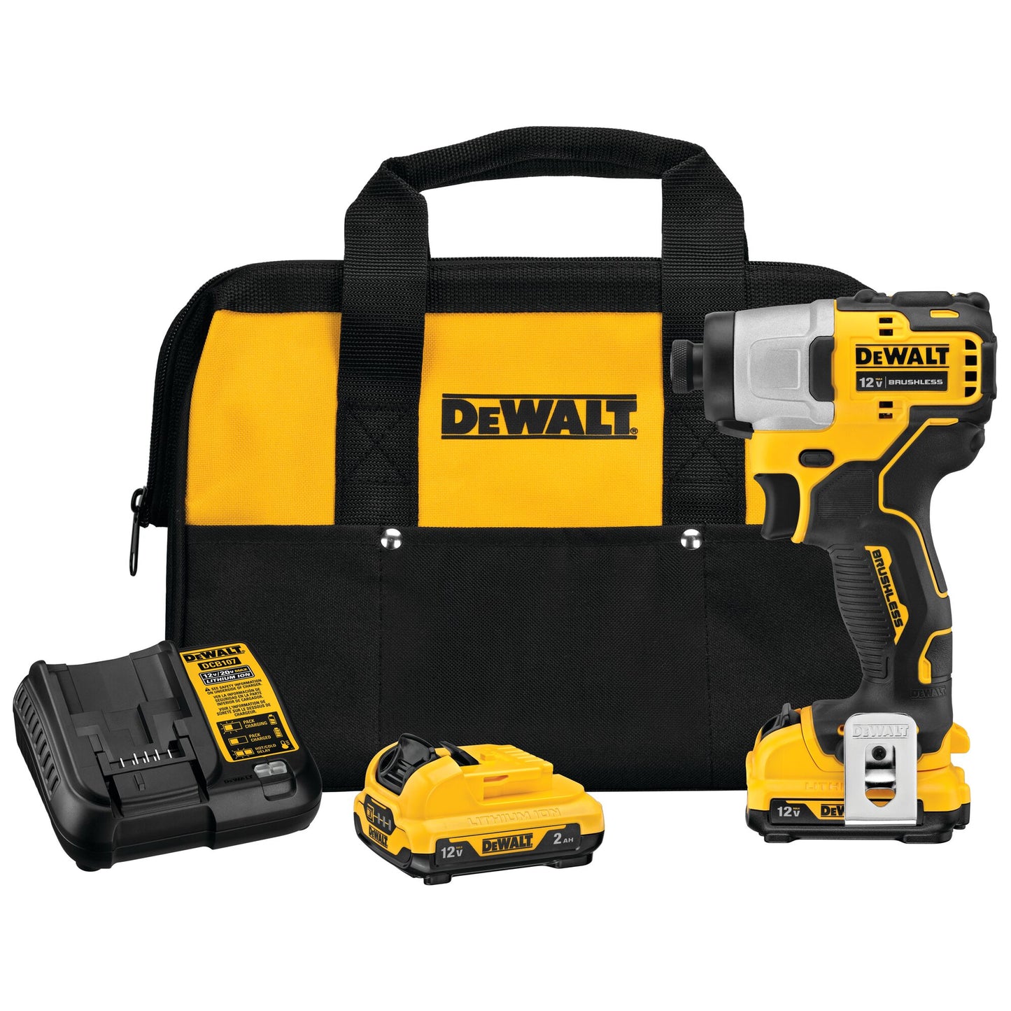DEWALT XTREME 12-volt Max 1/4-in Brushless Cordless Impact Driver (2-Batteries Included, Charger Included and Soft Bag included) DCF801F2