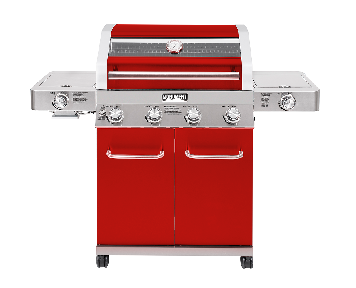 Monument Clearview Red 4-Burner Liquid Propane Gas Grill with 2 Side Burners 35633R