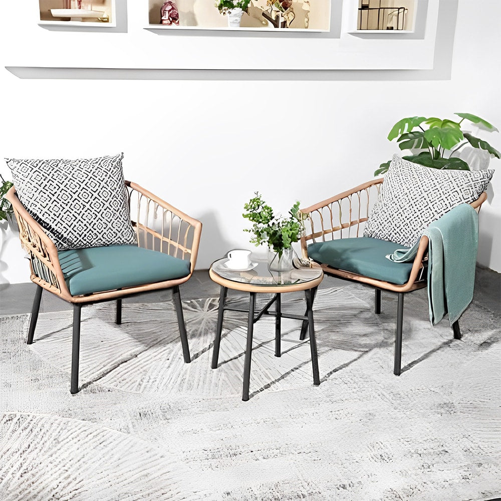 Sunrinx 3-Piece Patio Conversation Set with Green Cushions