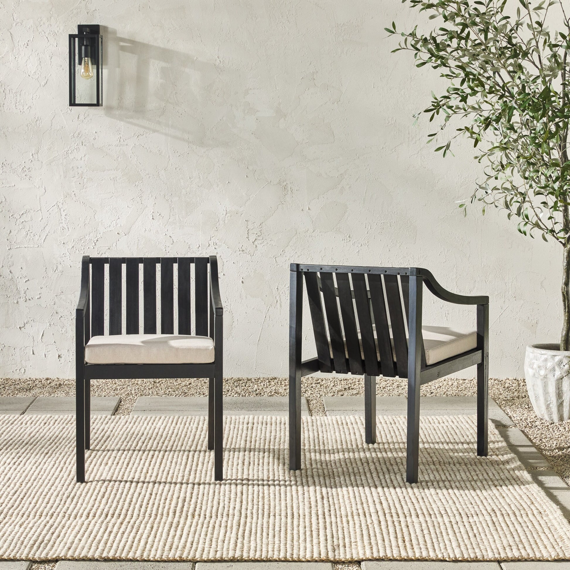 Walker Edison Cologne Set of 2 Brown Wood Frame Stationary Conversation Chair with Brown Cushioned Seat