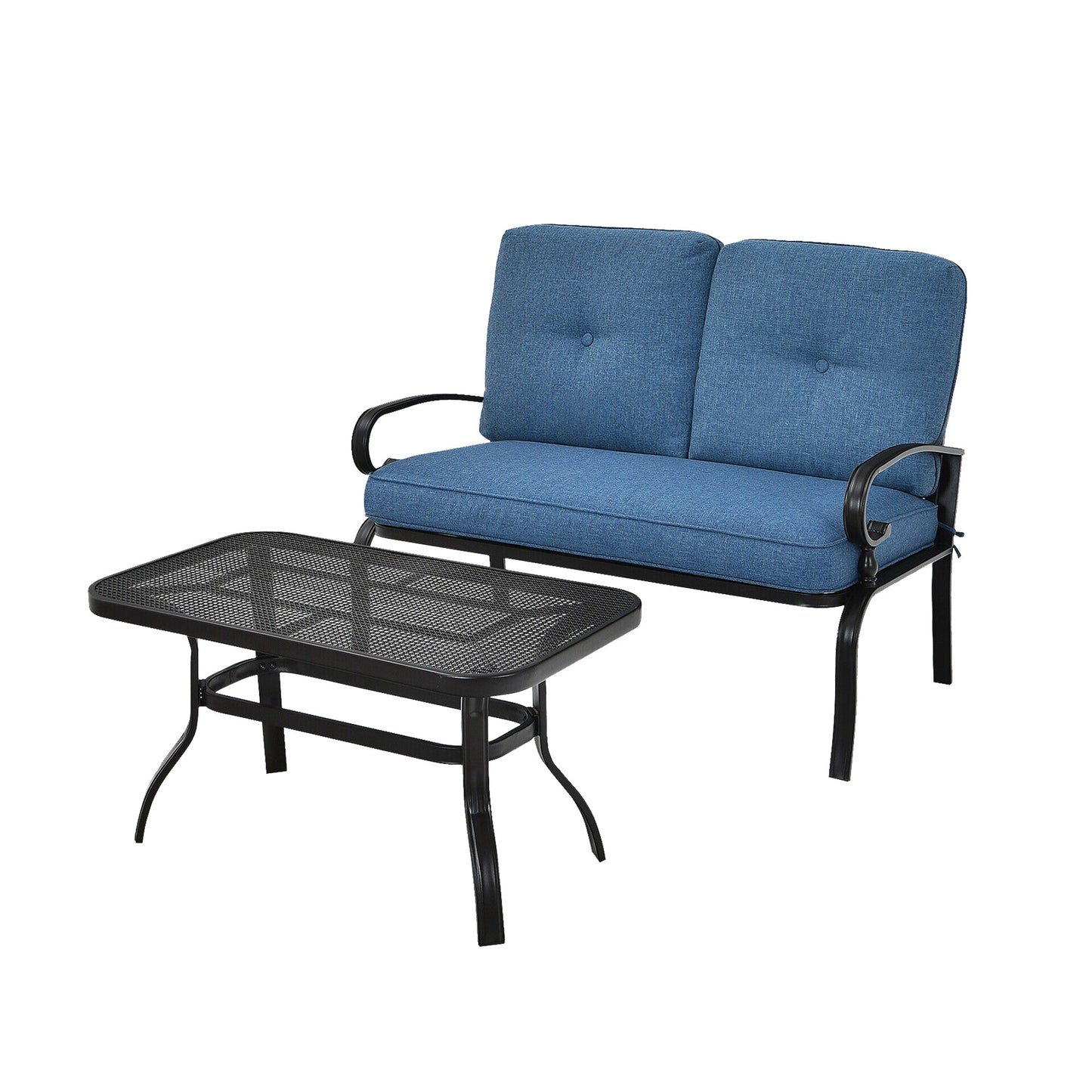 WELLFOR 2 -Piece Patio Conversation Set with Blue Cushions
