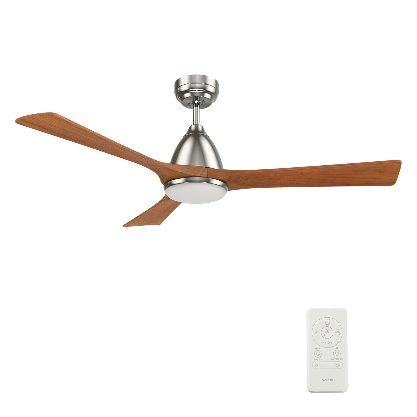 CARRO USA Antrim 52-in Silver with Solid Wood Antique Walnut Blades Indoor/Outdoor Smart Ceiling Fan with Light and Remote (3-Blade) LS523A2-L12-SM2-1