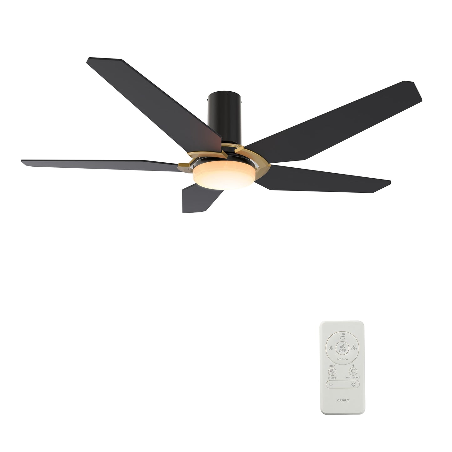 CARRO USA Voyager 52-in Black Indoor/Outdoor Flush Mount Smart Ceiling Fan with Light and Remote (5-Blade) LS525B-L22-B2-1G-FM