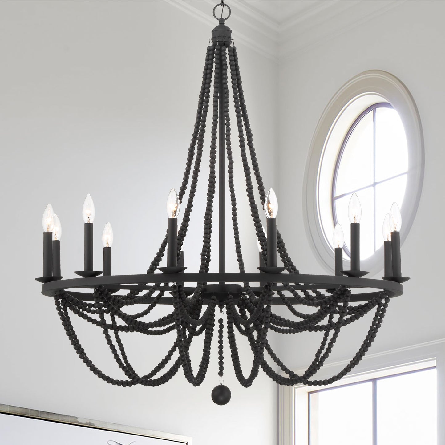 ACROMA Streator 12 -Light Matte Black Farmhouse Bare bulb For Use in Bedrooms, Dining Rooms, Foyers, Kitchens, Living Rooms Chandelier