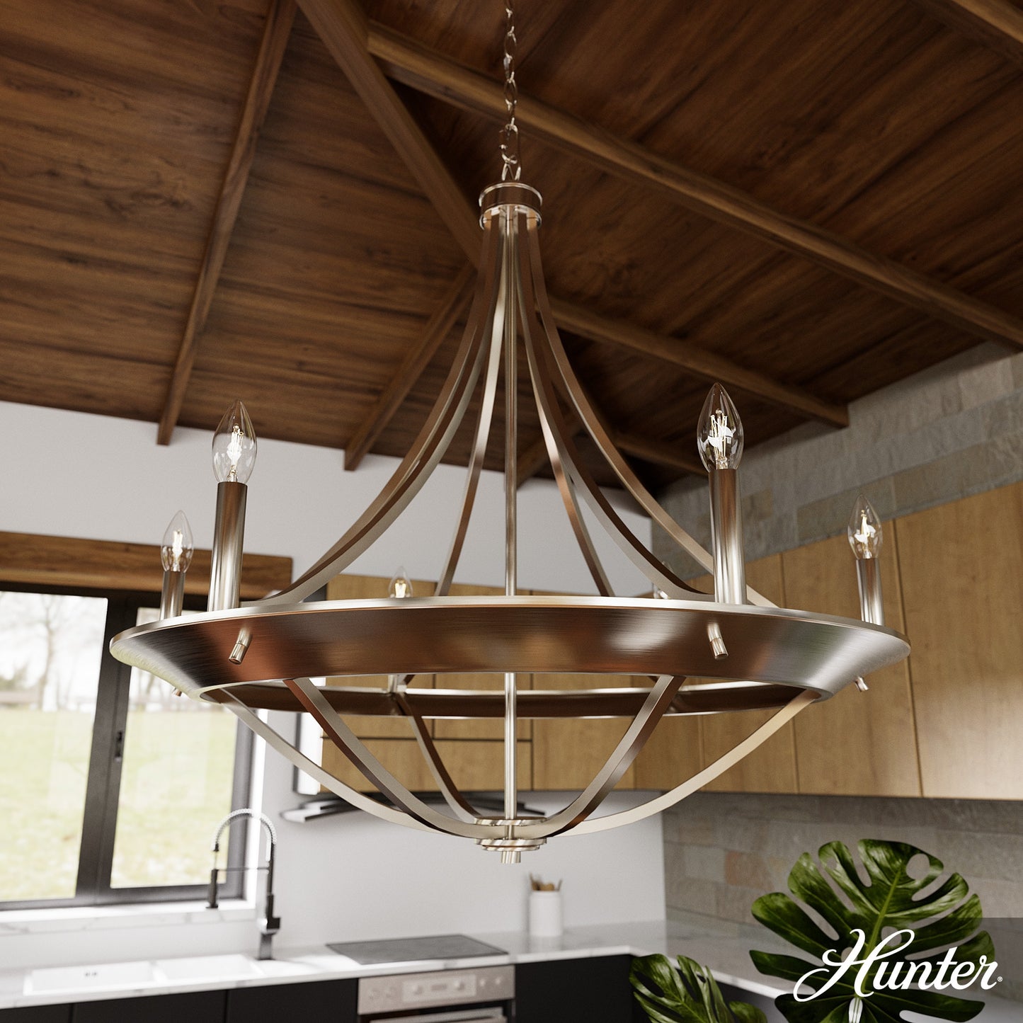 Hunter Perch Point 6 -Light Brushed Nickel Transitional For Use in Bedrooms, Dining Rooms, Foyers, Kitchens, Living Rooms Chandelier 5281564