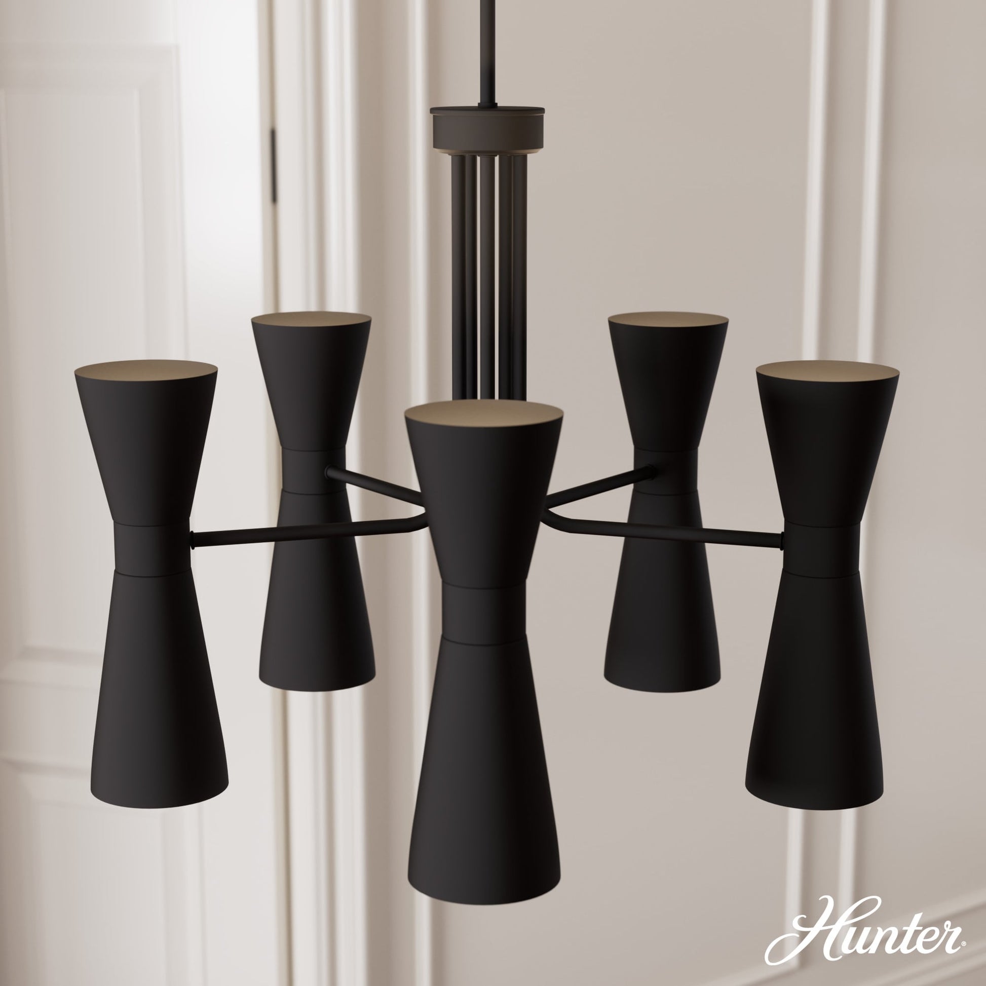 Hunter Zola 10 -Light Matte Black Modern/contemporary For Use in Bedrooms, Dining Rooms, Foyers, Kitchens, Living Rooms Chandelier 5730907