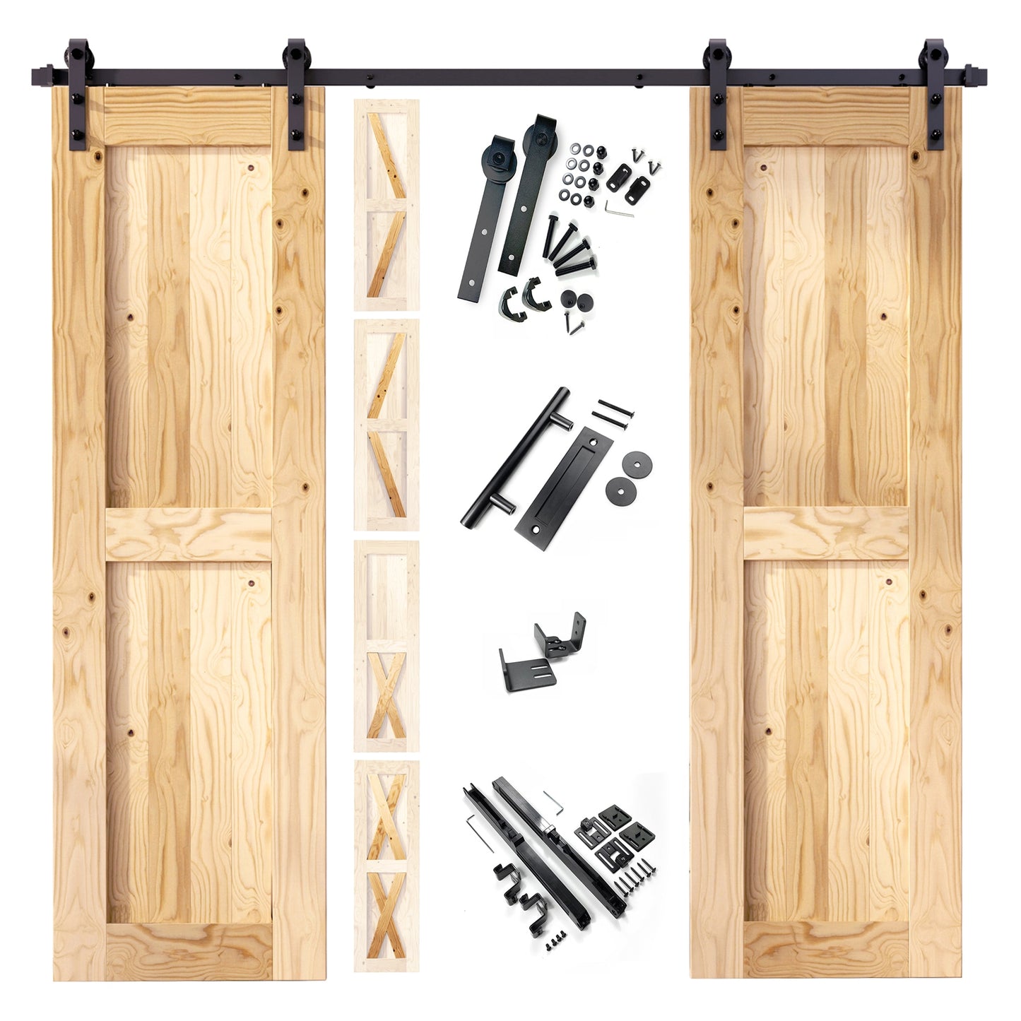 HOMACER 28-in x 80-in Unfinished Unfinished Pine Wood Solid core Double Barn Door (Hardware Included)