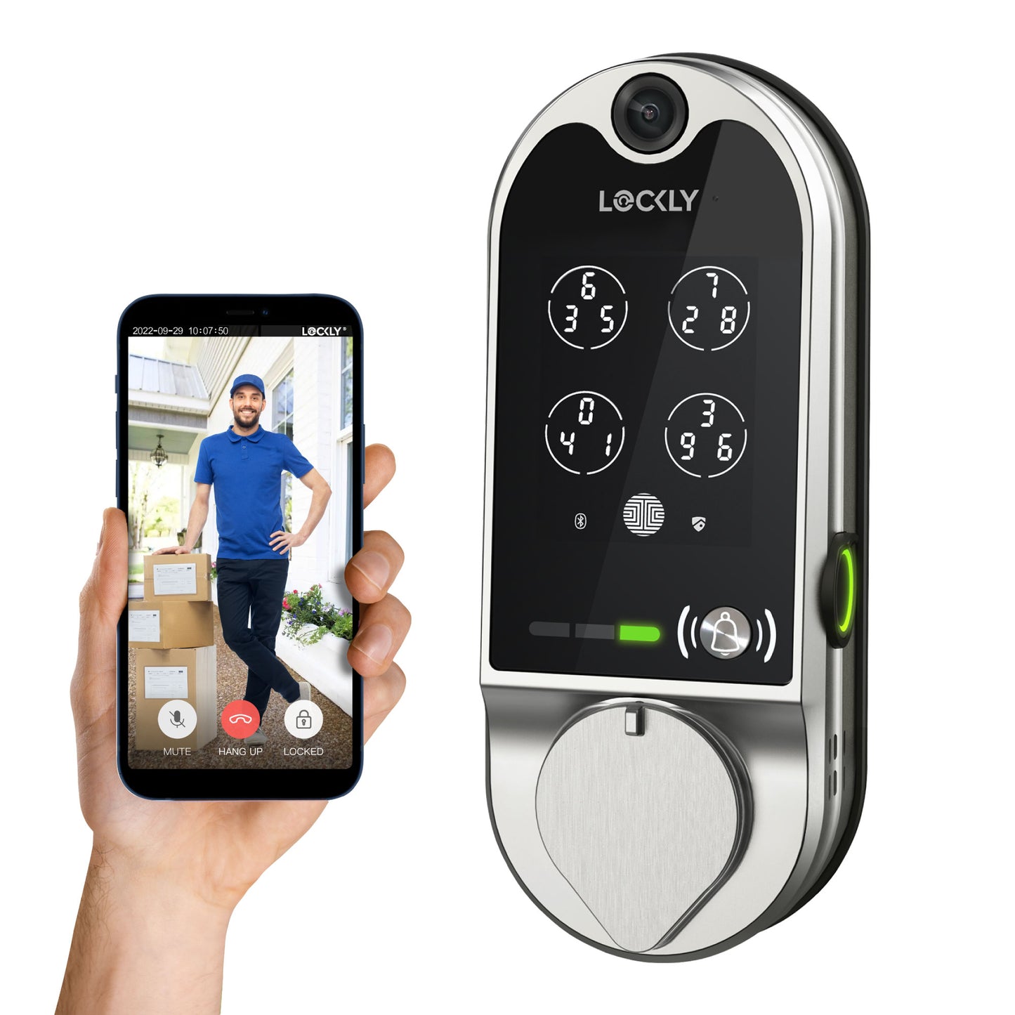 Lockly Vision Video Doorbell Smart Locks Satin Nickel Smart Lock Electronic Deadbolt with Wifi Bluetooth and Fingerprint Touchscreen Keypad PGD798 SN