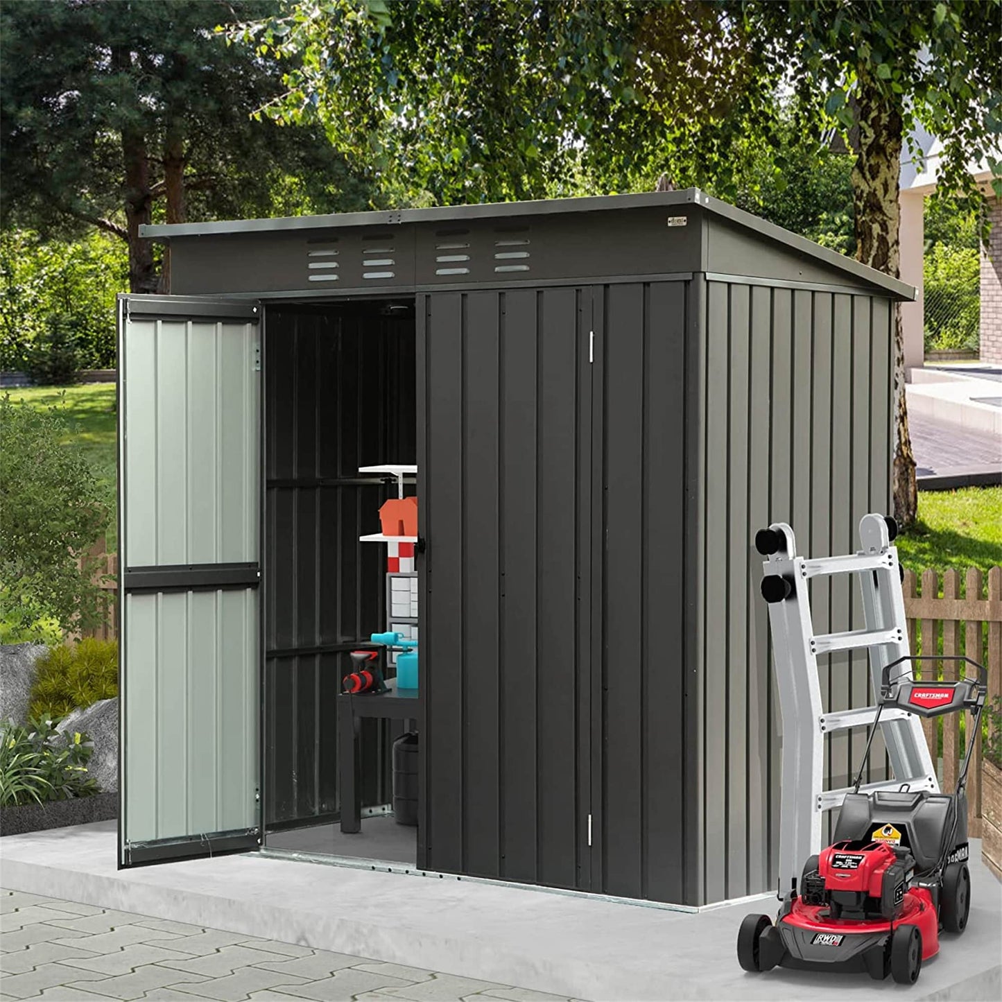 WELLFOR 5-ft x 6-ft Metal Storage Shed Galvanized steel Storage Shed
