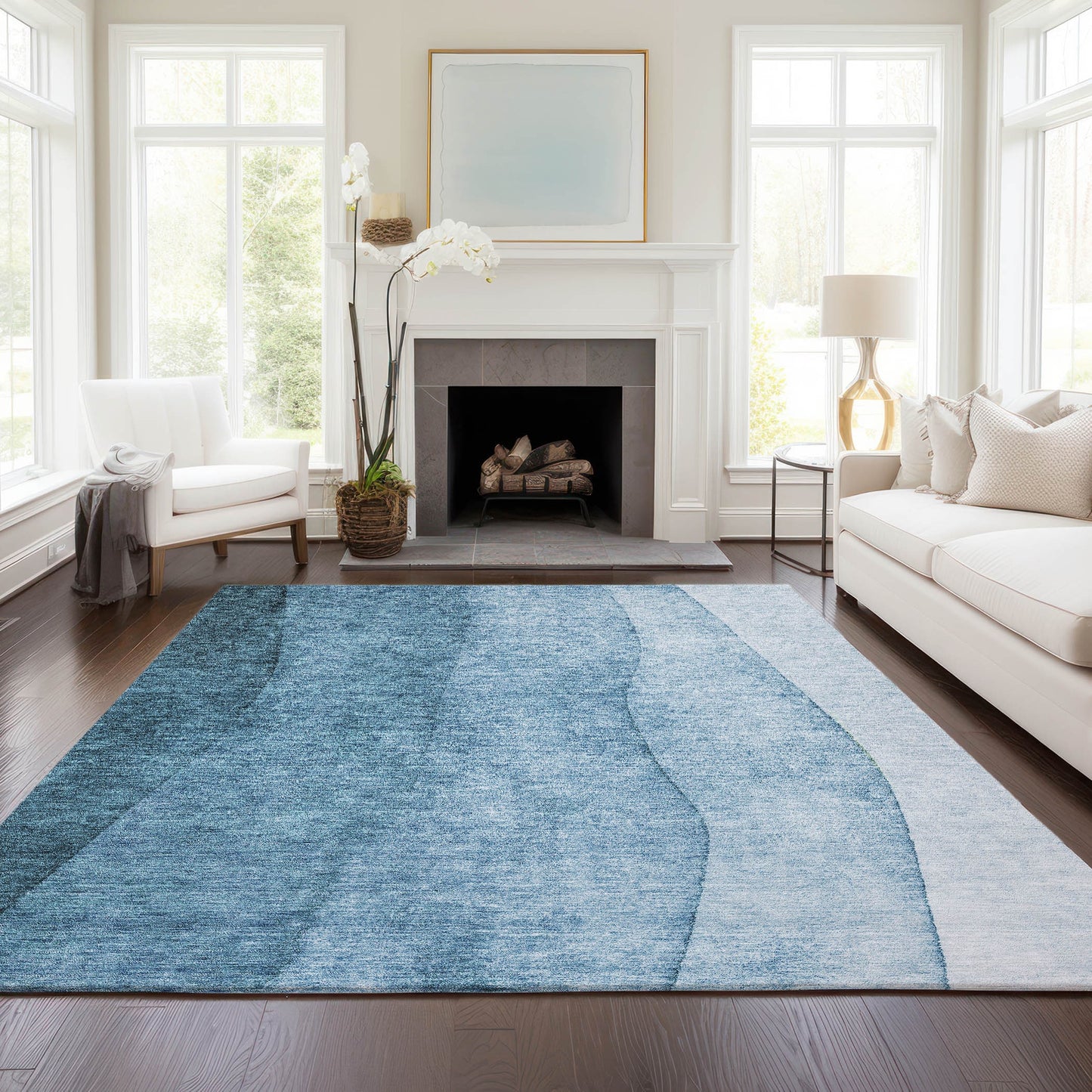 Addison Rugs Chantille ACN625BU 8 x 10 (ft) Blue Rectangular Indoor/Outdoor Geometric Machine washable Area rug