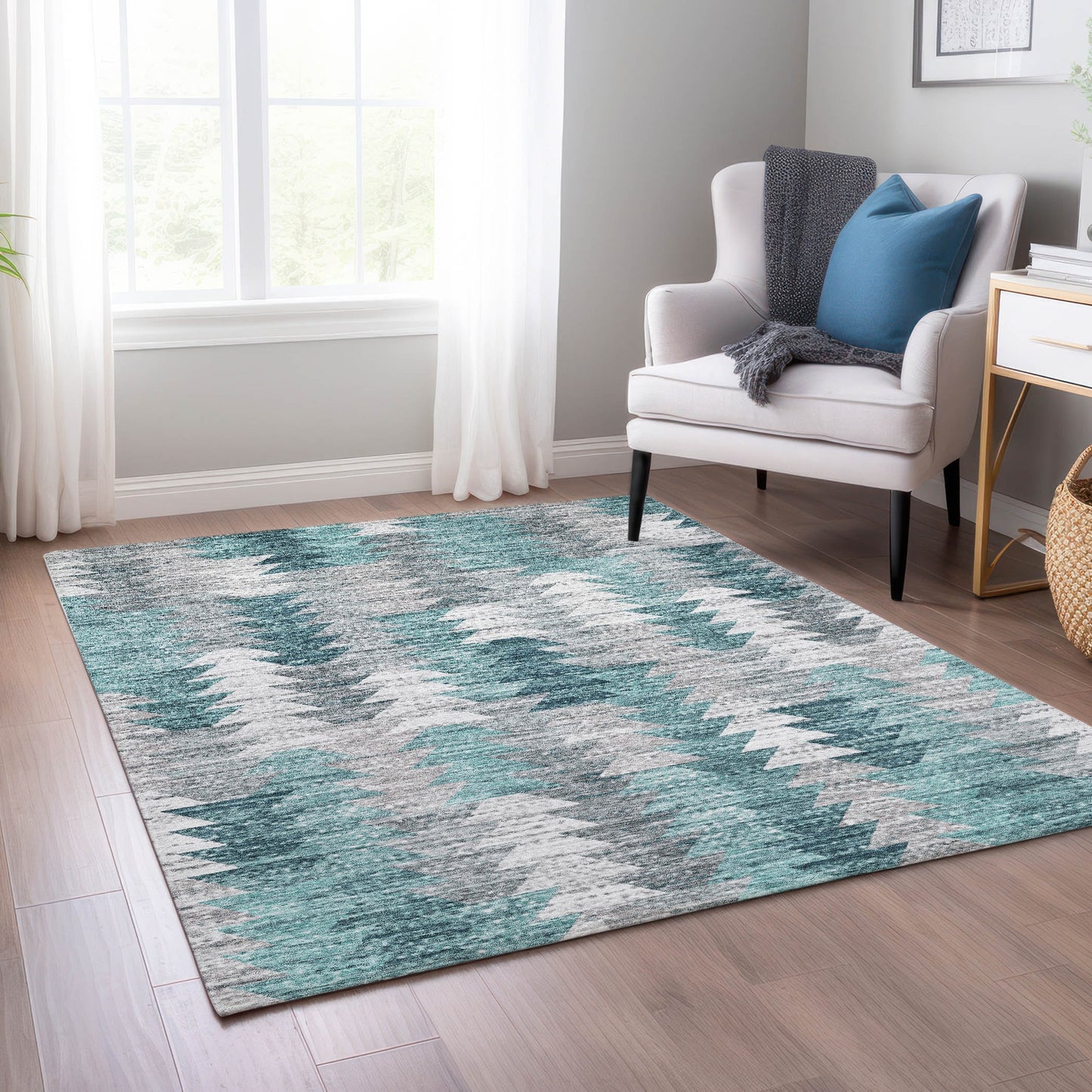 Addison Rugs Chantille ACN632TE 9 x 12 (ft) Teal Rectangular Indoor/Outdoor Geometric Machine washable Area rug