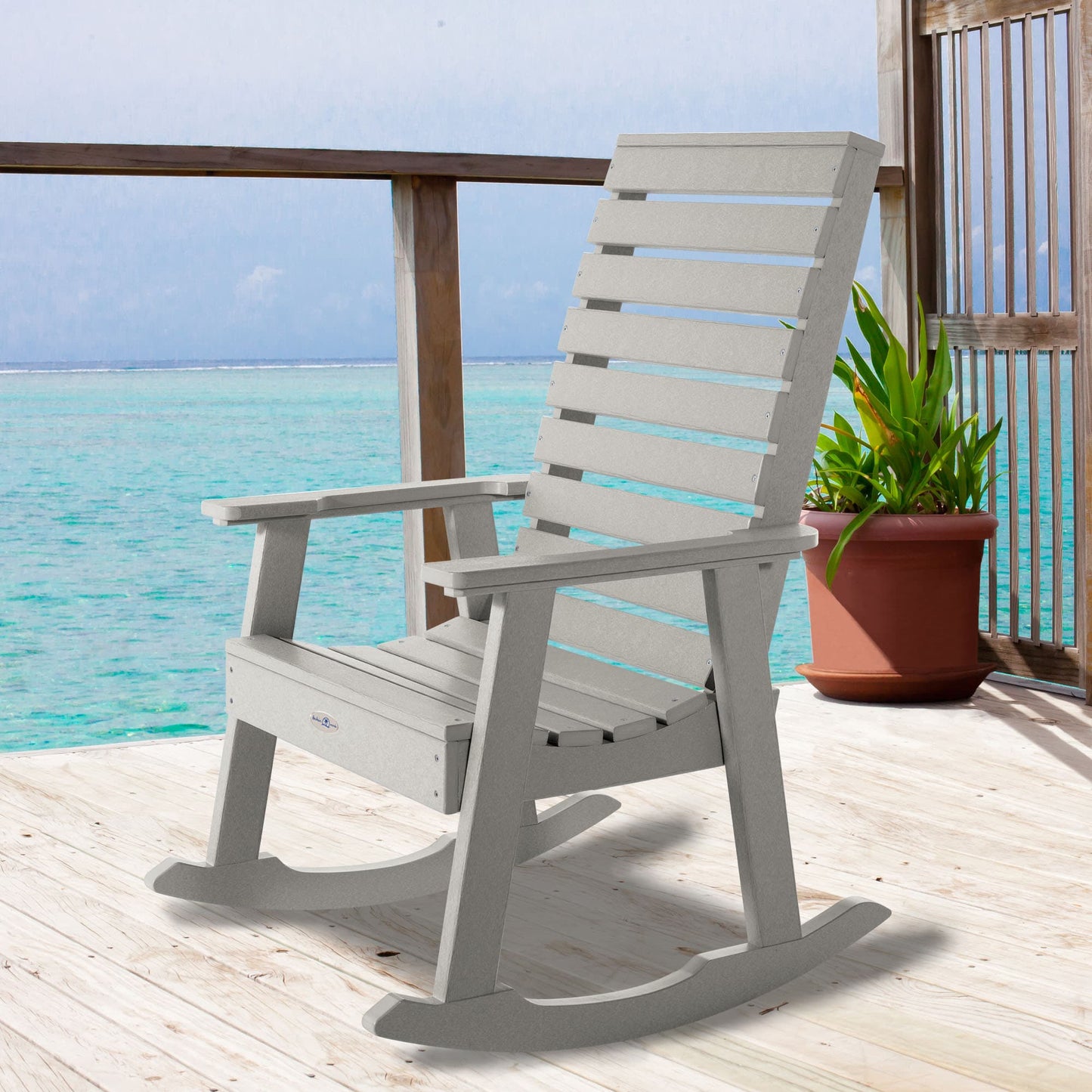 highwood Riverside Cove Gray Poly-lumber Frame Rocking Chair with Slat Seat