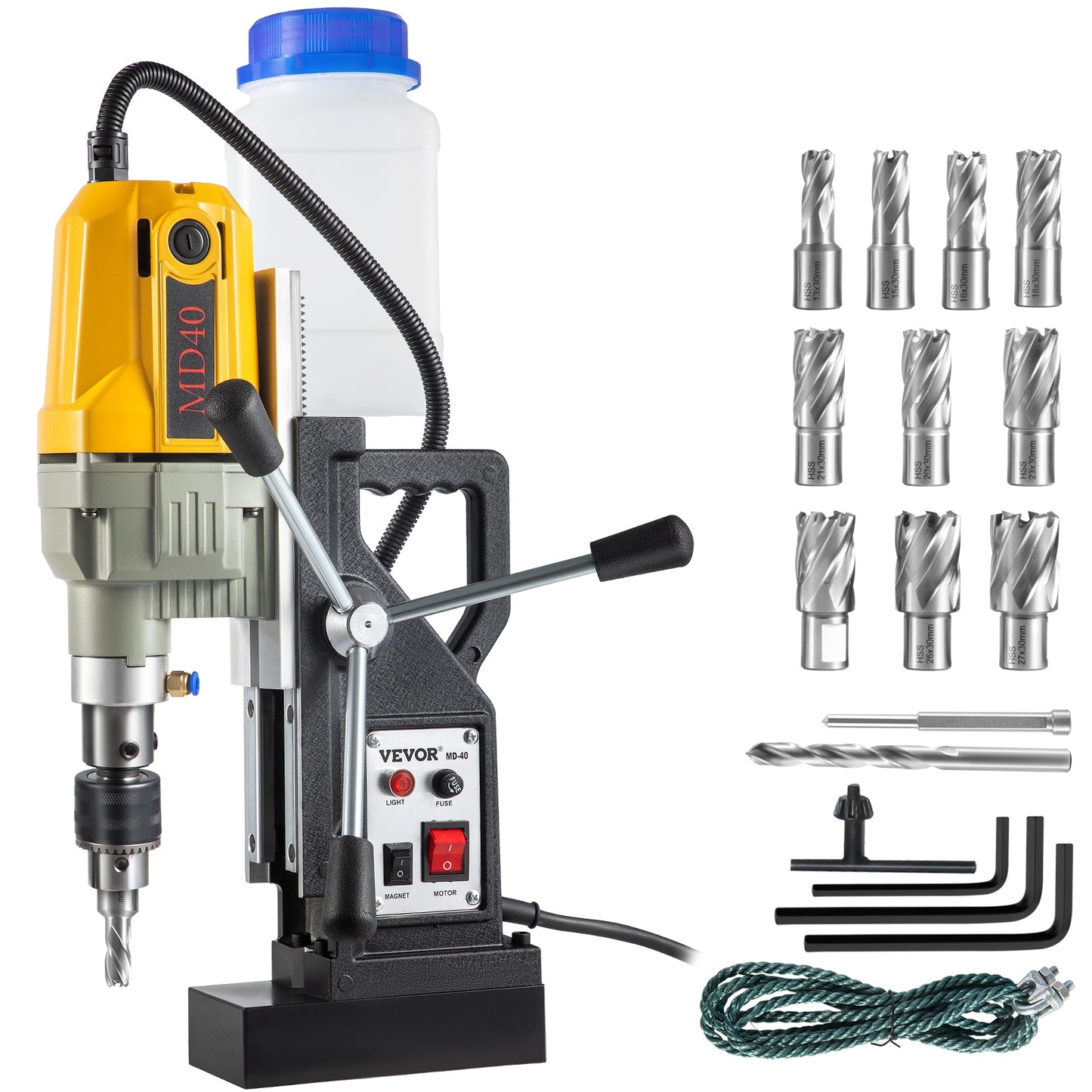 VEVOR 1100W Mag Drill Press 12 Bits 10-Amp 1-Speed Bench Drill Press JBLJ11PCS110VBD11V1