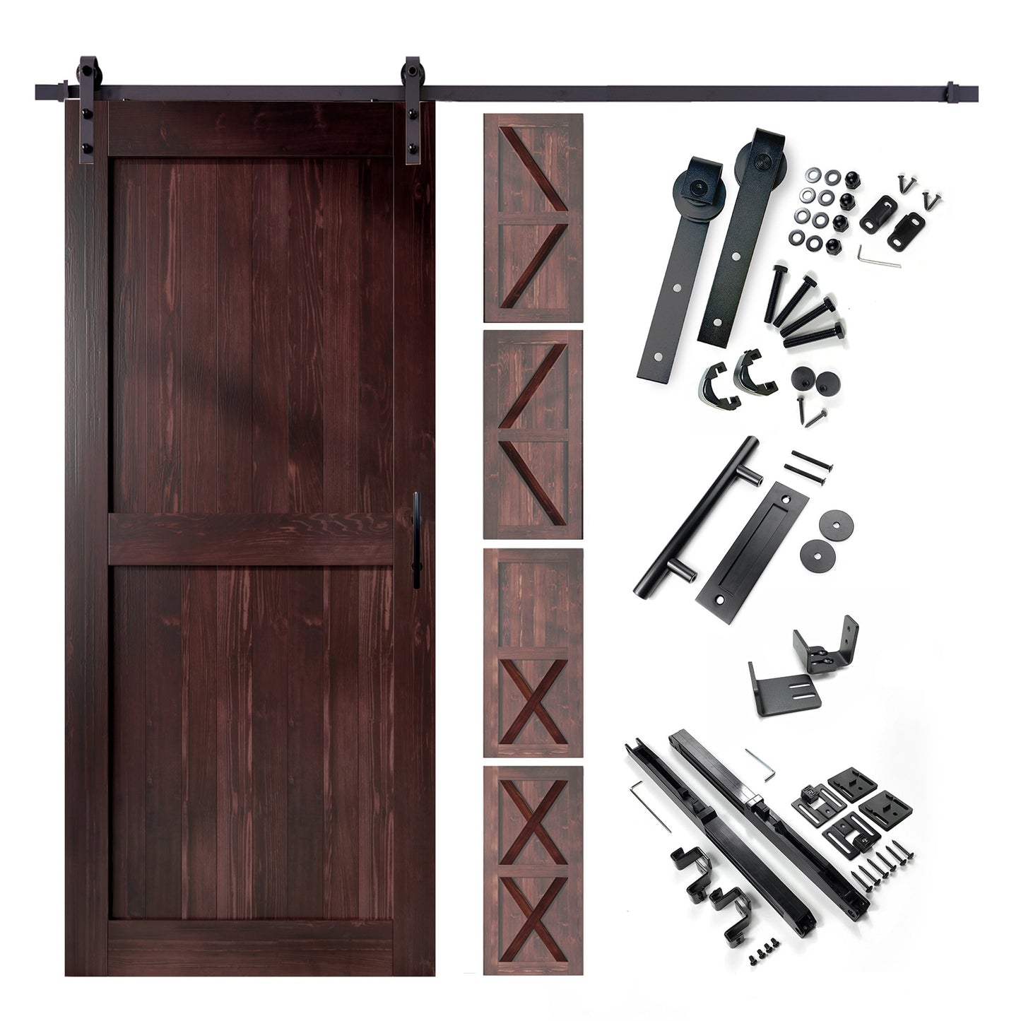 HOMACER 46-in x 80-in Red Mahogany Pine Wood Solid core Single Barn Door (Hardware Included)