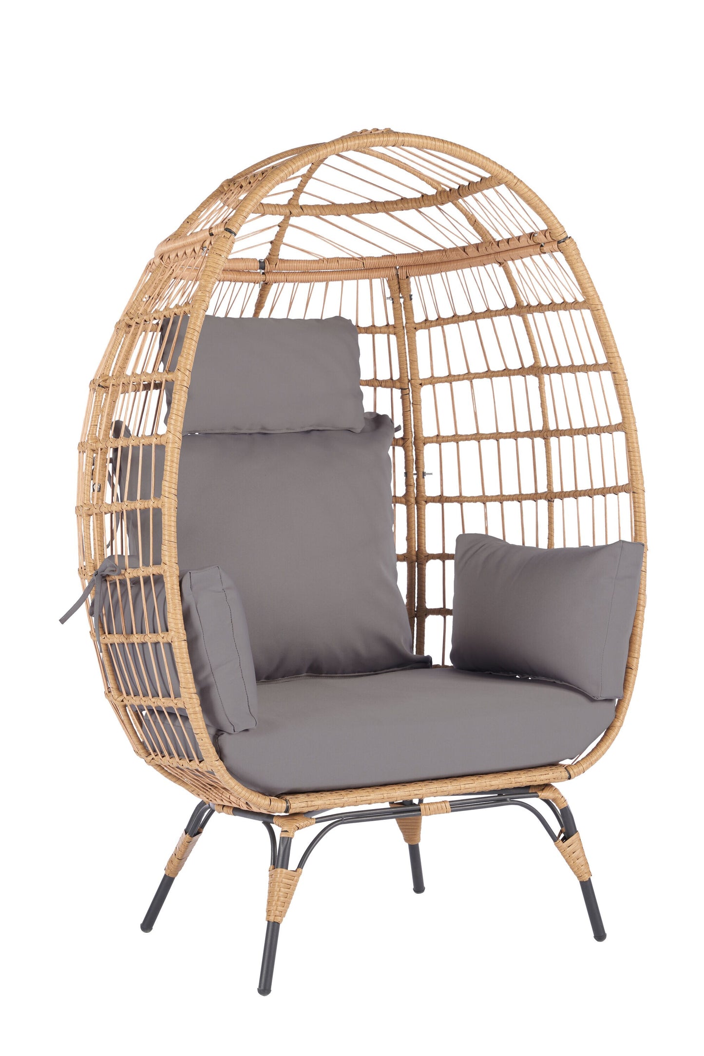 CESICIA Patio Chairs Rattan Light Gray Rattan Frame Hanging Egg Chair with Gray Cushioned Seat