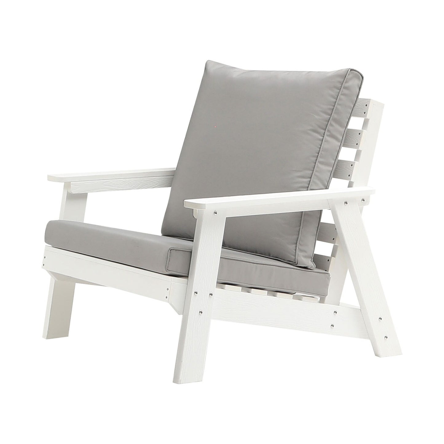 CESICIA Patio Chairs White HDPE Frame Stationary Conversation Chair with Gray Cushioned Seat