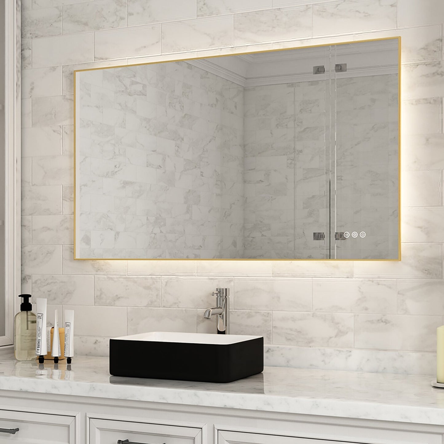 waterpar 42-Inches x 24-Inches Polished Rectangle Dimmable Lighted Fog Free Bathroom Vanity Mirror ( Gold )