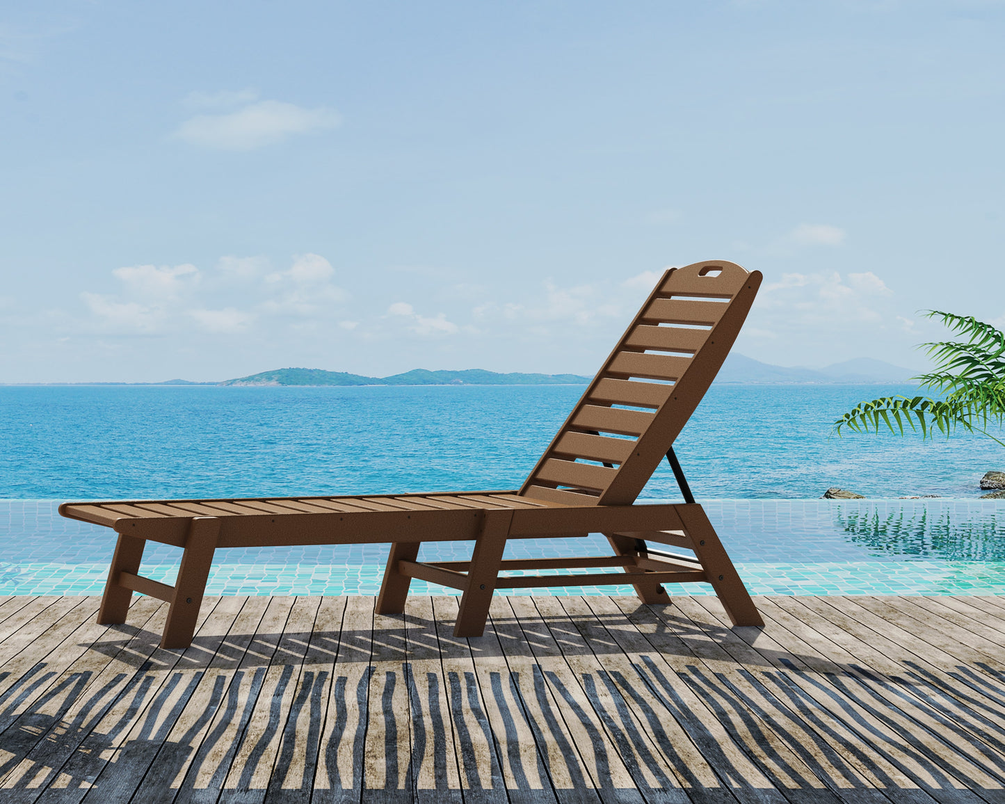 POLYWOOD Nautical Teak Plastic Frame Stationary Chaise Lounge Chair with Slat Seat