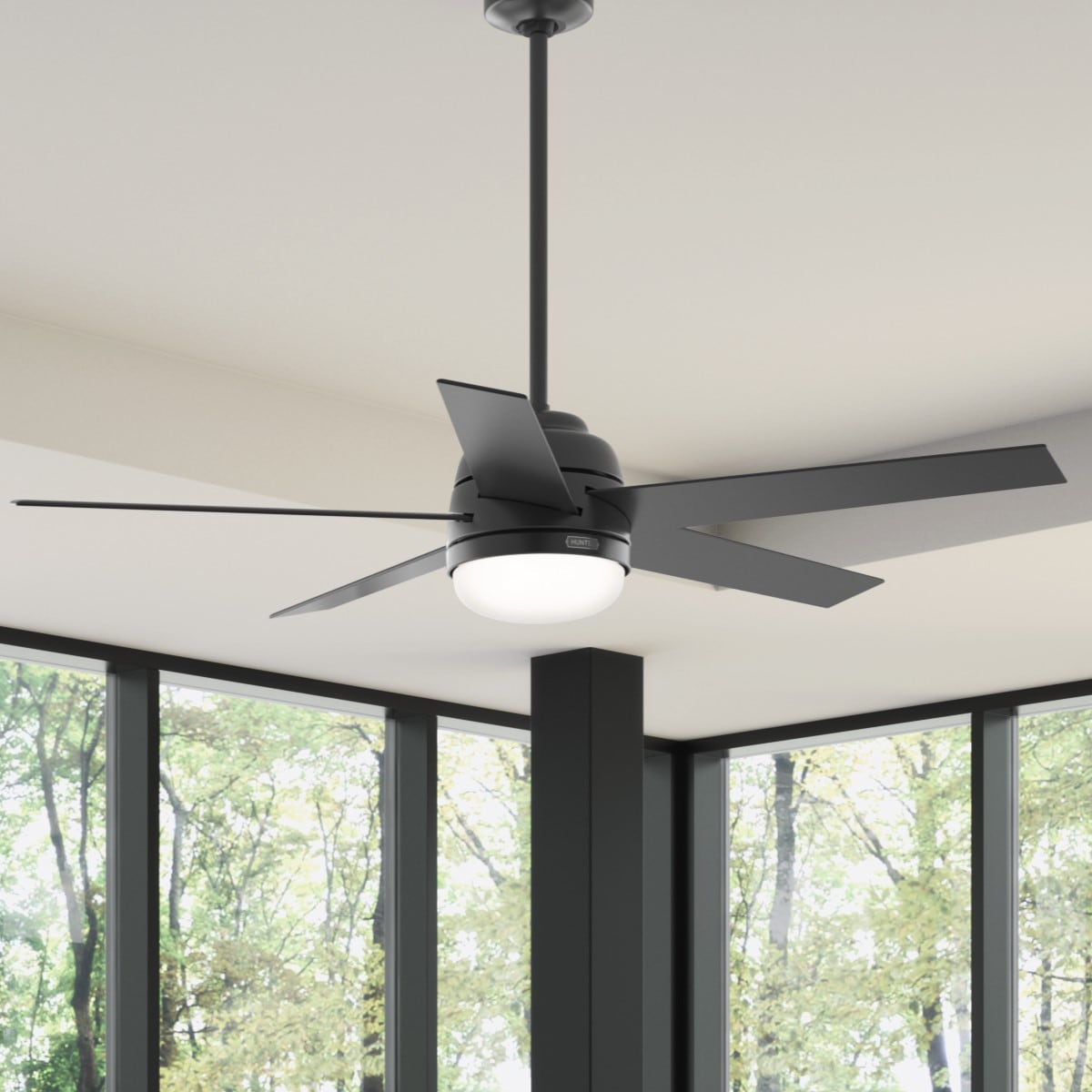 Hunter Coriolis 60-in Matte black LED Indoor Smart Ceiling Fan with Light and Remote (5-Blade) 51932