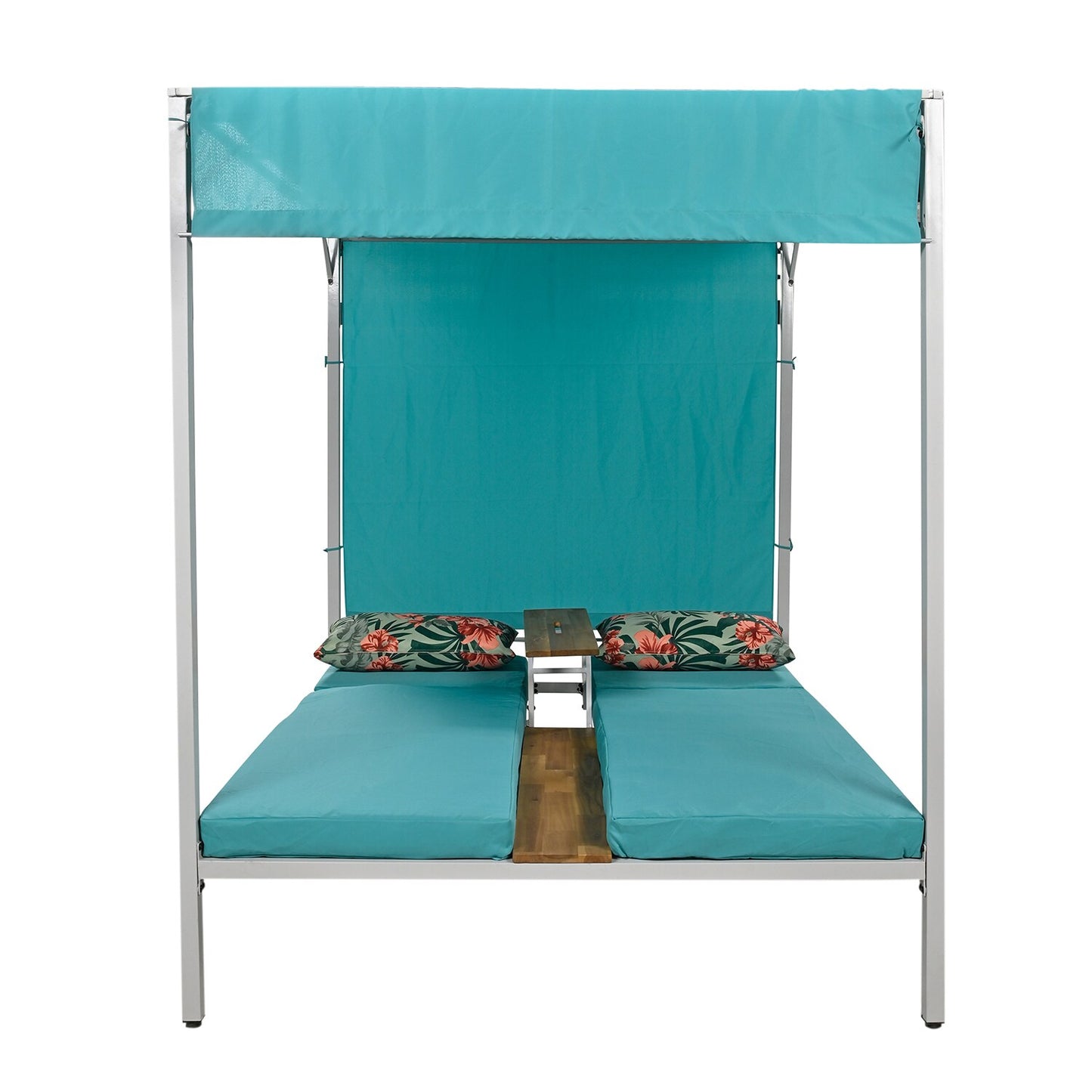 SINOFURN Outdoor Daybed with Blue Cushions and Iron Frame