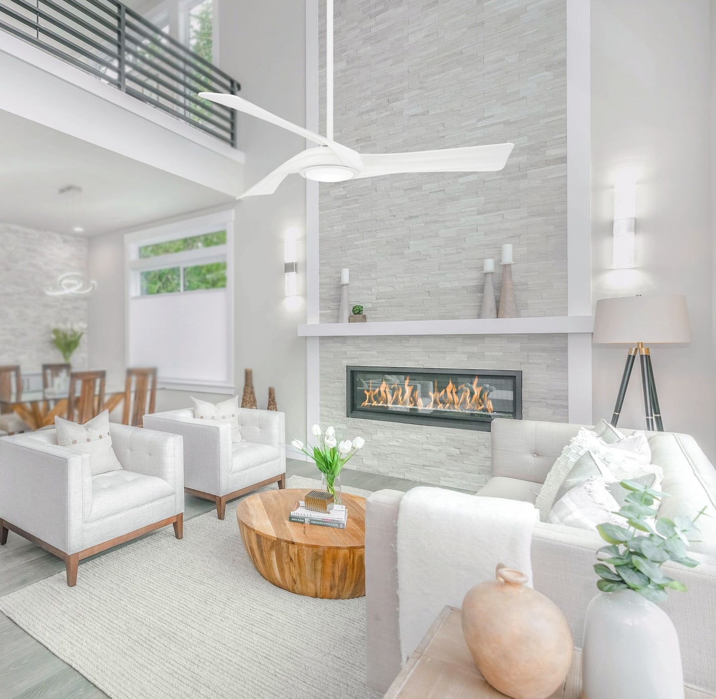 Minka Aire Curl 60-in Flat White Integrated LED Indoor Smart Ceiling Fan with Light and Remote (3-Blade) F714L-WHF