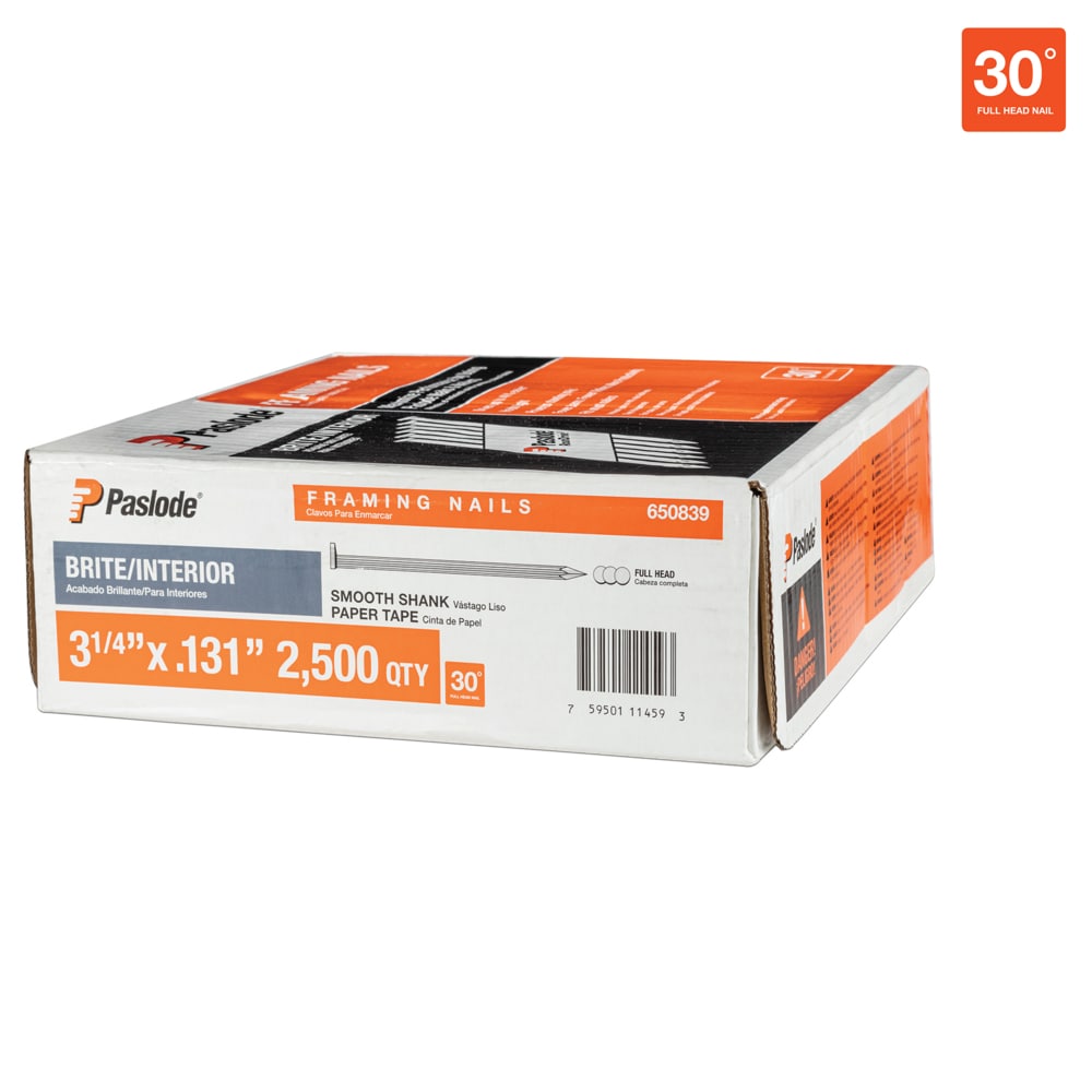 Paslode 3-1/4-in x 0.131-in 30 Degree Bright Smooth Shank Collated Framing Nails (2500-Per Box) 650839