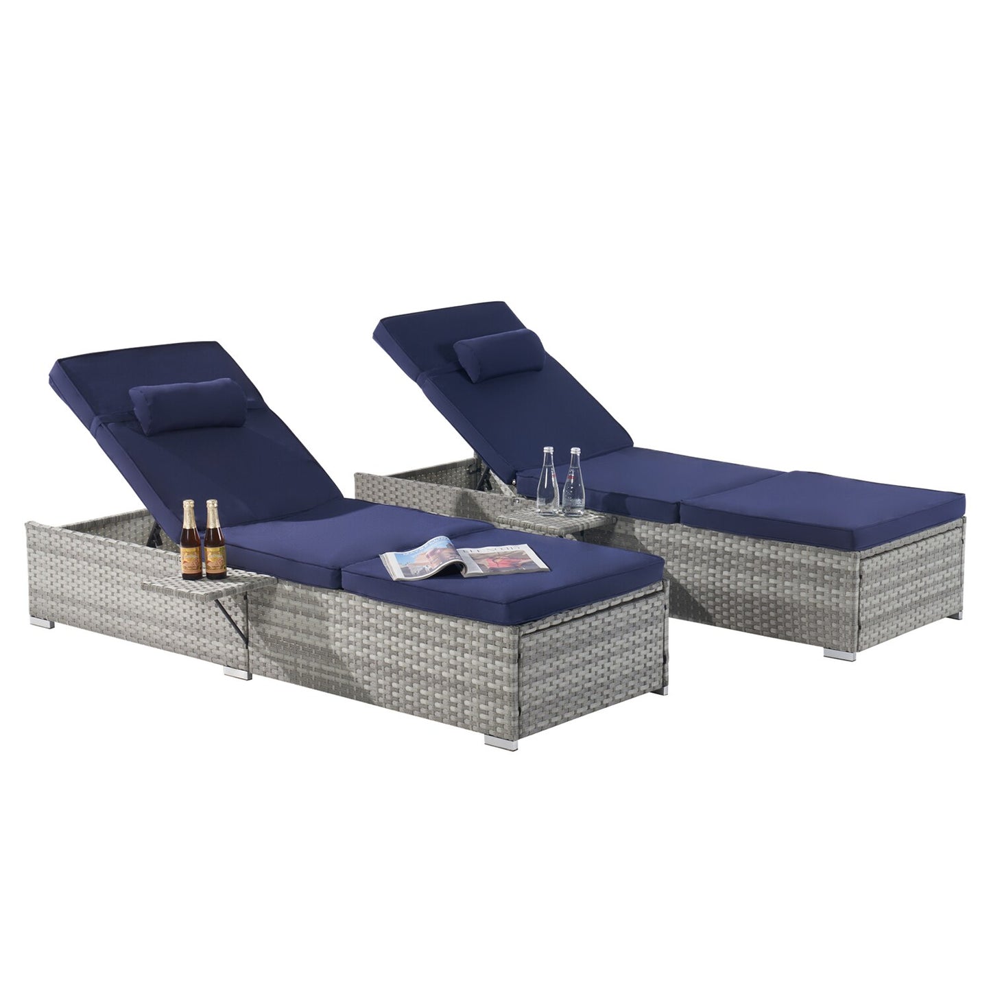 SINOFURN Gray Aluminum Frame Stationary Chaise Lounge Chair with Gray Sling Seat